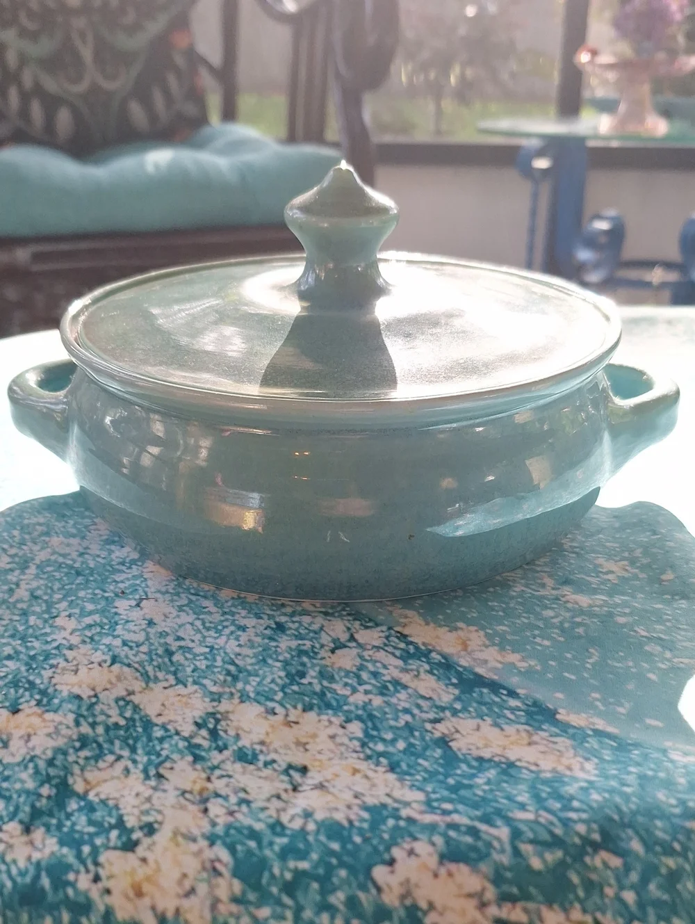 1995 Handmade Ceramic Covered Casserole Dish - Aqua